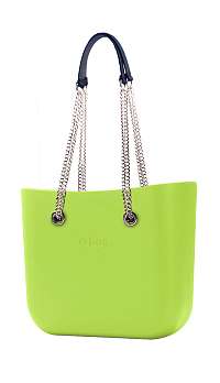 O bag  kabelka MINI Green Apple/Mela s retiazkovými rúčkami s modrou koženkou