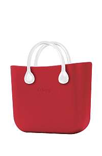O bag  ružové kabelka MINI Ciliegia s bielymi krátkymi koženkovými rúčkami