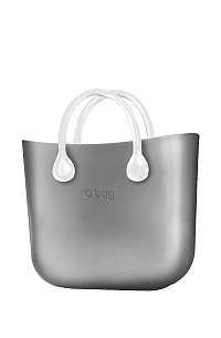 O bag  strieborné kabelka MINI Silver s bielymi krátkymi koženkovými rúčkami