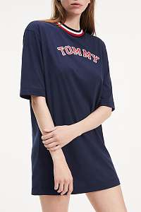 Tommy Hilfiger tmavomodré voľné šaty CN Dress LS s logom - L