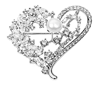 JwL Luxury Pearls Luxusné brošňa srdce s pravou perlou a kryštály 2v1 JL0506